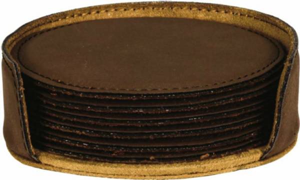 4" Dark Brown Round Leatherette 6-Coaster Set