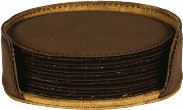 4" Dark Brown Round Leatherette 6-Coaster Set