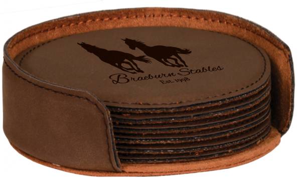 4" Dark Brown Round Leatherette 6-Coaster Set #3