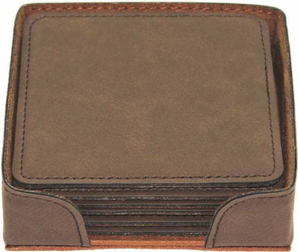 4" Dark Brown Square Leatherette 6-Coaster Set