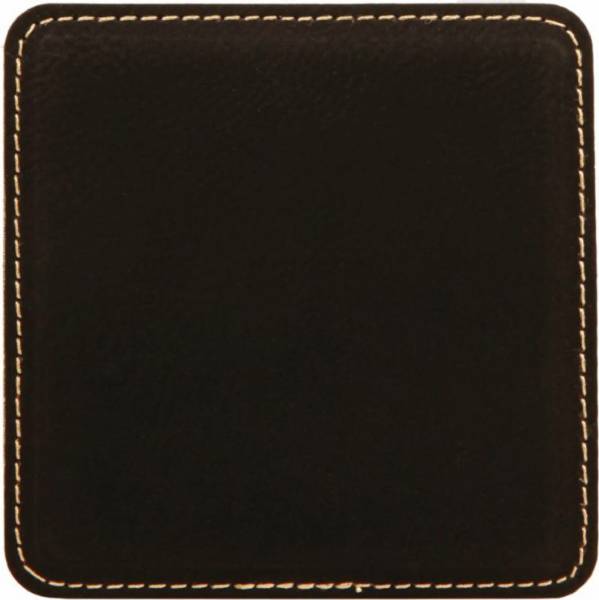 4" Black/Gold Square Leatherette Coaster