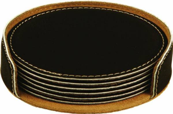 4" Black Gold Round Leatherette 6-Coaster Set