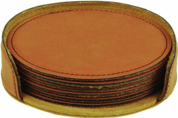 4" Rawhide Round Leatherette 6-Coaster Set