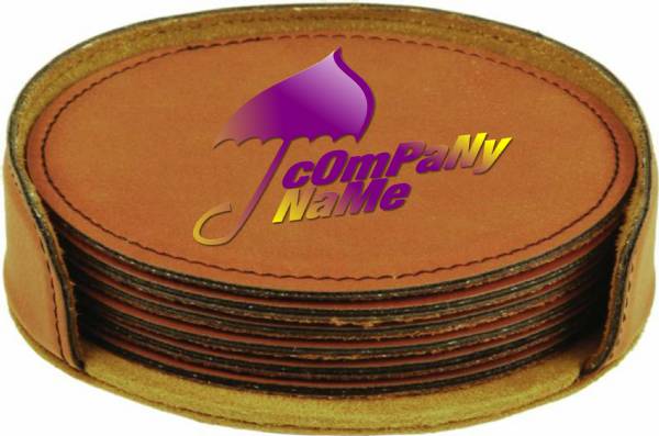 4" Rawhide Round Leatherette 6-Coaster Set #2