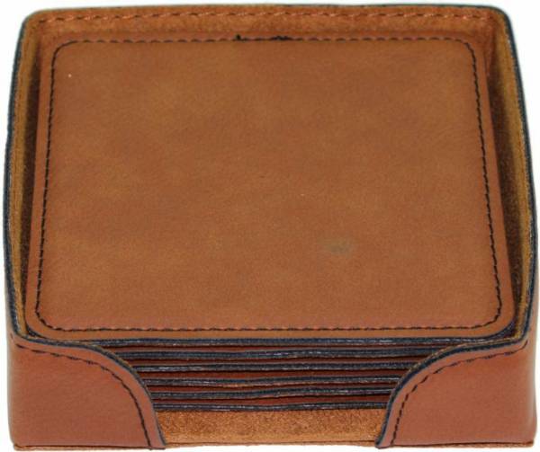 4" Rawhide Square Leatherette 6-Coaster Set