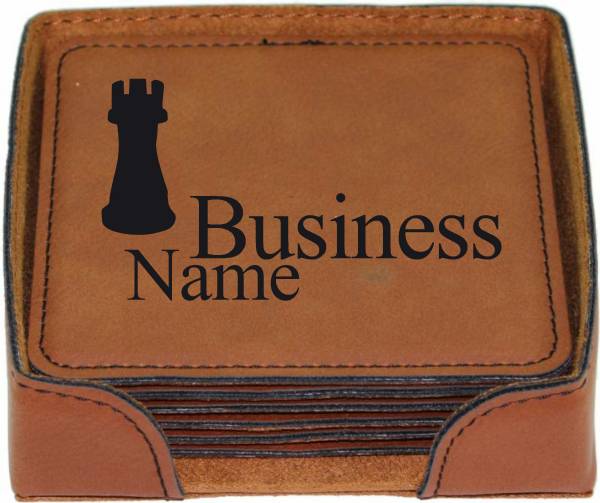 4" Rawhide Square Leatherette 6-Coaster Set #3