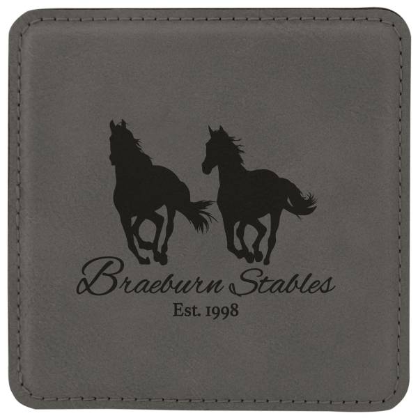 4" Gray Square Leatherette Coaster #3