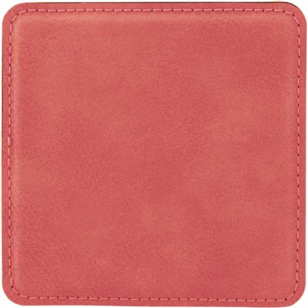 4" Pink Square Leatherette Coaster
