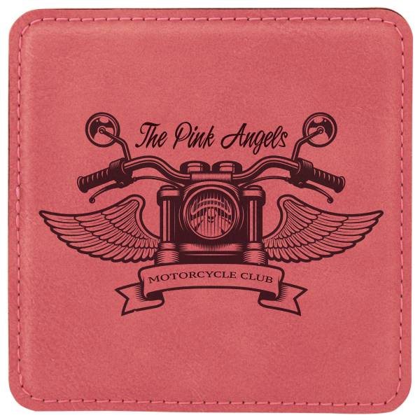 4" Pink Square Leatherette Coaster #3