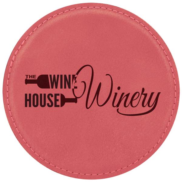 4" Pink Round Leatherette Coaster #3