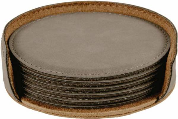 4" Gray Round Leatherette 6-Coaster Set