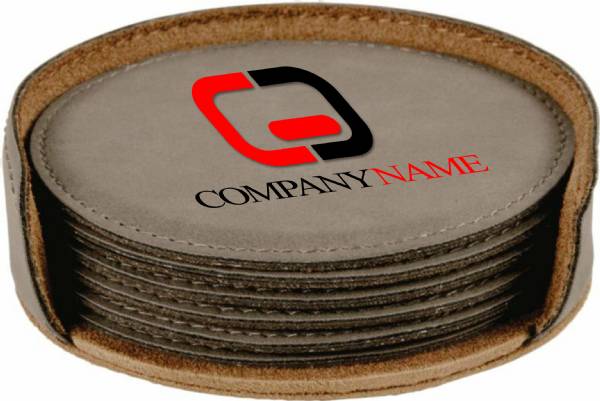 4" Gray Round Leatherette 6-Coaster Set #2