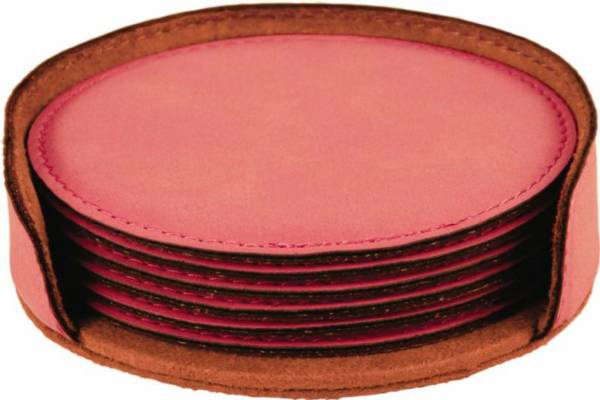 4" Pink Round Leatherette 6-Coaster Set