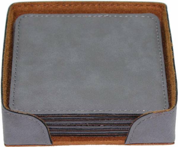 4" Gray Square Leatherette 6-Coaster Set