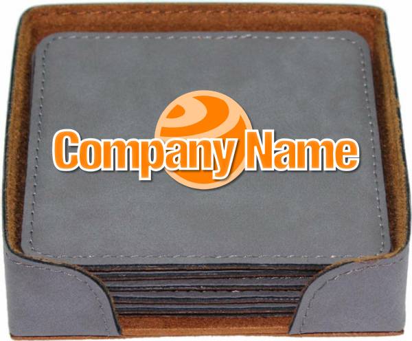 4" Gray Square Leatherette 6-Coaster Set #2