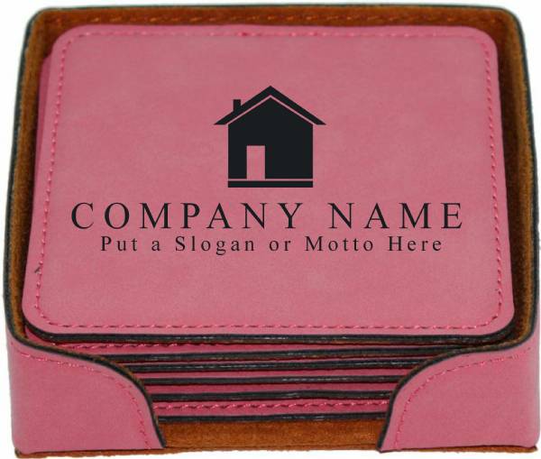4" Pink Square Leatherette 6-Coaster Set #3