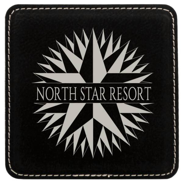 4" Black/Silver Square Leatherette Coaster #3