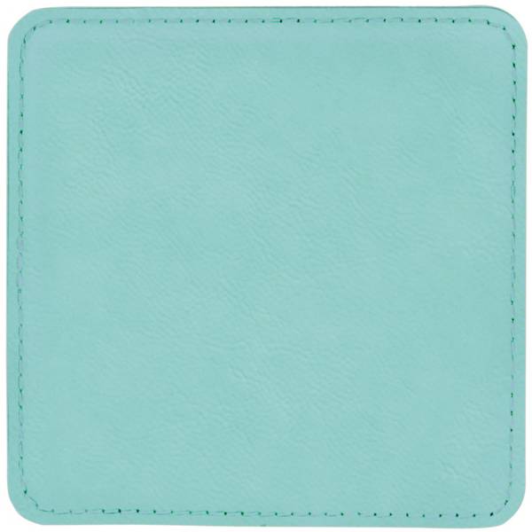 4" Teal Square Leatherette Coaster