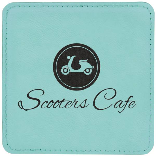 4" Teal Square Leatherette Coaster #3