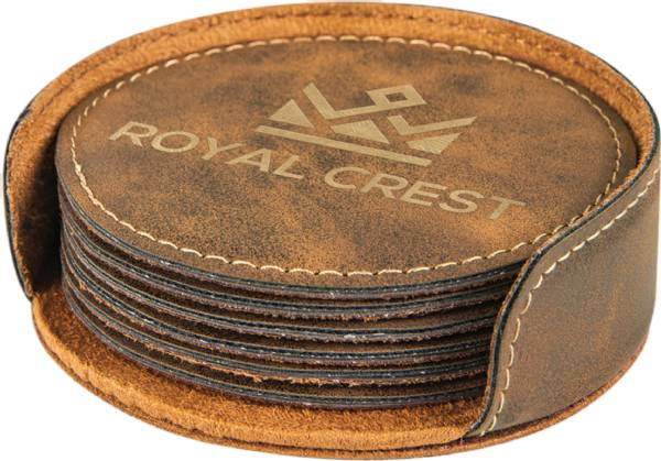 4" Rustic Round Leatherette 6-Coaster Set #3