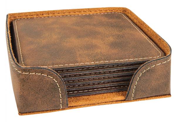 4" Rustic Square Leatherette 6-Coaster Set