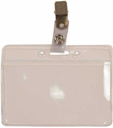 Clear ID Holder / Convention Badge with Bulldog Clip on Strap