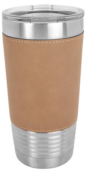 Light Brown/Black 20oz Polar Camel Vacuum Insulated Tumbler with Leatherette Grip