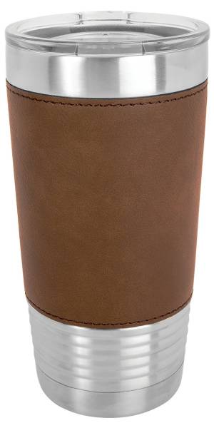 Dark Brown/Black 20oz Polar Camel Vacuum Insulated Tumbler with Leatherette Grip