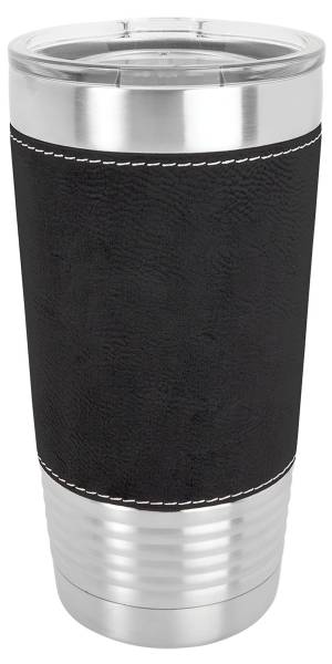 Black/Silver 20oz Polar Camel Vacuum Insulated Tumbler with Leatherette Grip