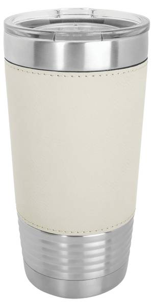 White/Black 20oz Polar Camel Vacuum Insulated Tumbler with Leatherette Grip