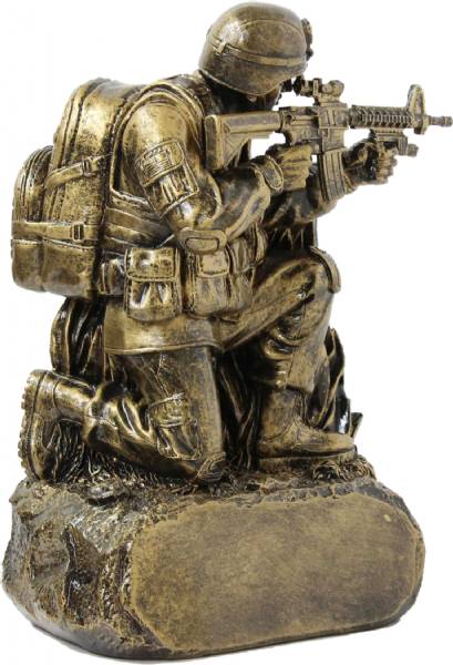 9 1/4" Antique Gold Military Resin Kneeling with Grass #3