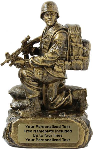 10" Antique Gold Military Resin Kneeling with Sandbags