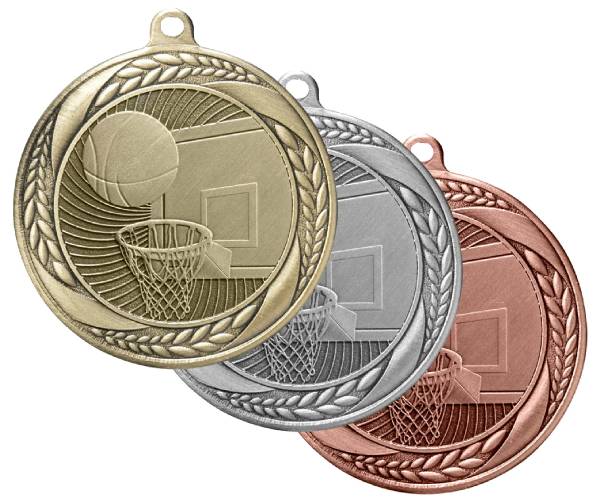 2 1/4" Basketball Laurel Wreath Award Medal