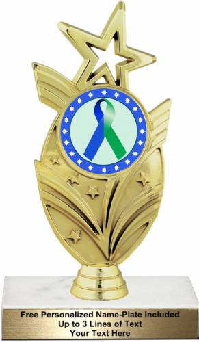 7 1/2" Blue Green Ribbon Awareness Trophy Kit