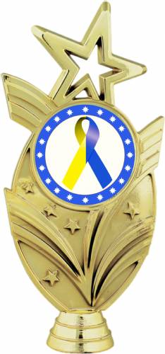 Gold 6 3/4" Blue Yellow Ribbon Awareness Trophy Figure