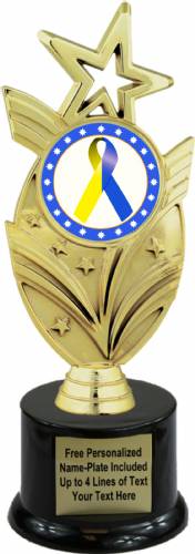 8 3/4" Blue Yellow Ribbon Awareness Trophy Kit with Pedestal Base