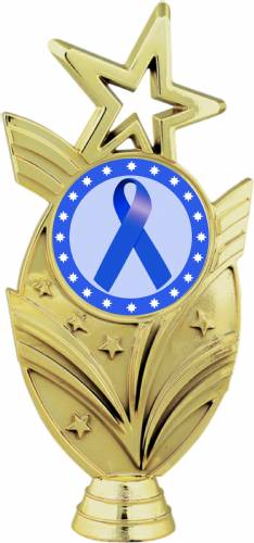 Gold 6 3/4" Dark Blue Ribbon Awareness Trophy Figure