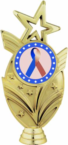 Gold 6 3/4" Dark Blue Brown Ribbon Awareness Trophy Figure