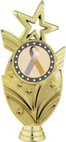 Gold 6 3/4" Gold Silver Ribbon Awareness Trophy Figure