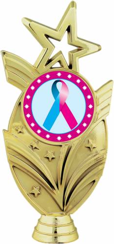 Gold 6 3/4" Light Blue Pink Ribbon Awareness Trophy Figure