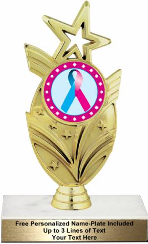 7 1/2" Light Blue Pink Ribbon Awareness Trophy Kit