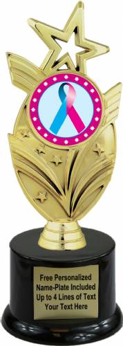 8 3/4" Light Blue Pink Ribbon Awareness Trophy Kit with Pedestal Base