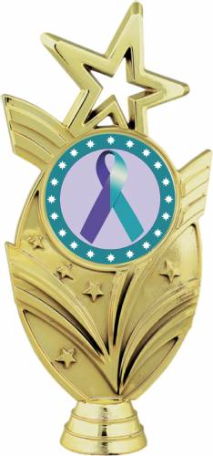 Gold 6 3/4" Purple Teal Ribbon Awareness Trophy Figure