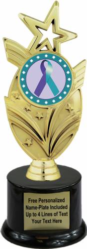 8 3/4" Purple Teal Ribbon Awareness Trophy Kit with Pedestal Base
