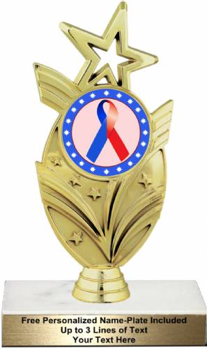 7 1/2" Red Blue Ribbon Awareness Trophy Kit