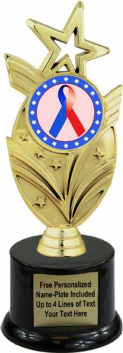 8 3/4" Red Blue Ribbon Awareness Trophy Kit with Pedestal Base