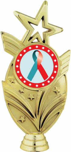 Gold 6 3/4" Red Teal Ribbon Awareness Trophy Figure