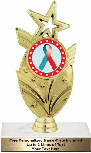 7 1/2" Red Teal Ribbon Awareness Trophy Kit