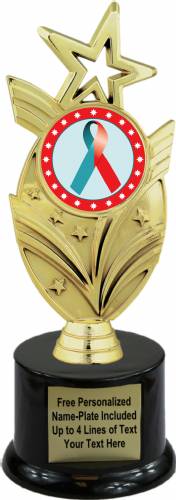 8 3/4" Red Teal Ribbon Awareness Trophy Kit with Pedestal Base