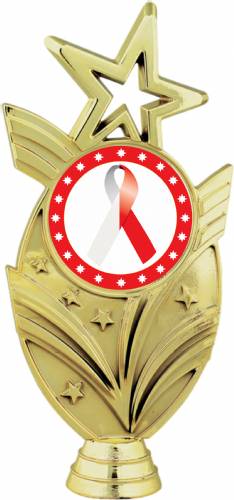 Gold 6 3/4" Red White Ribbon Awareness Trophy Figure